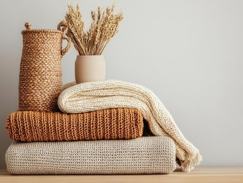 Natural modern home with cohesive materials like rattan, linen, and raw wood