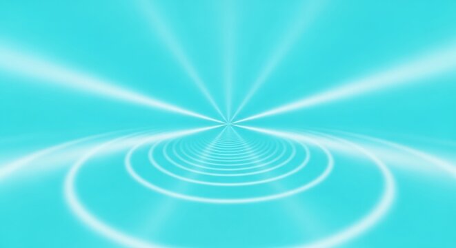 Glowing white ripples emanate from the center on a blue background