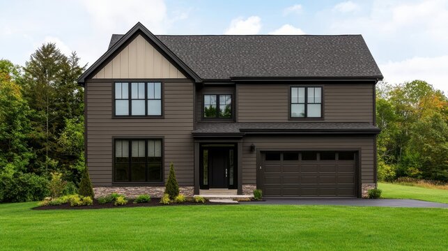 Family home with cohesive earthtoned palette and transitional styling