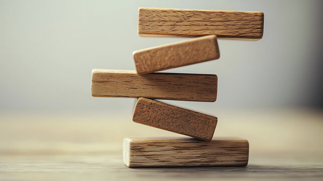 Stack of Wooden Blocks Balanced Precariously.