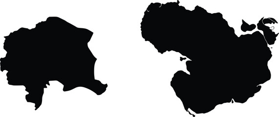 Abstract black map silhouettes isolated on white background, geographic shapes illustration, unknown landmass contours, cartography design element, minimal vector style © Mst Amina