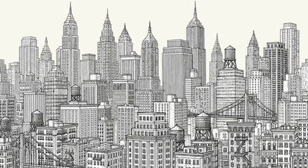 Naklejka premium A detailed illustration of a city skyline.