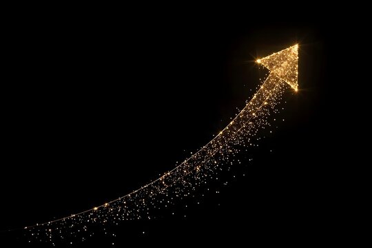 Glowing upward arrow on black background
