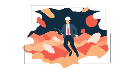 Fototapeta premium Professional architect or engineer in a hard hat holding blueprints, symbolizing project planning, industrial development, and construction management.
