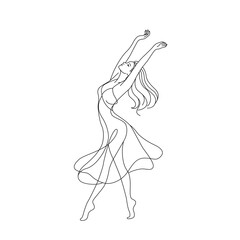 Fototapeta premium Happy young girl dancing modern street dance. Vector endless line illustration. Logo for print.