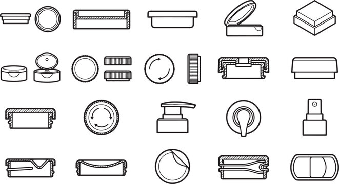 Detailed set of graphic packaging elements, offering a comprehensive view of various package designs suitable for product presentation and distribution.