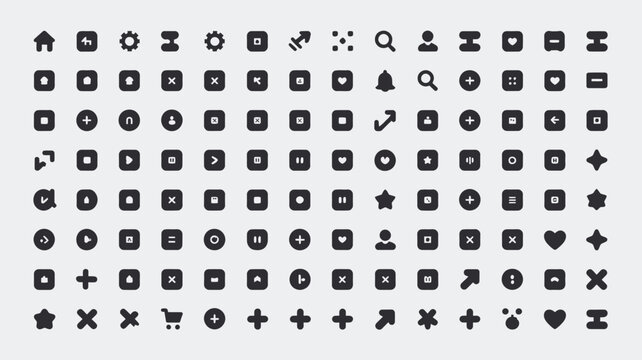 Set of 100 Minimal Dark Gray UI UX Web Icons Vector