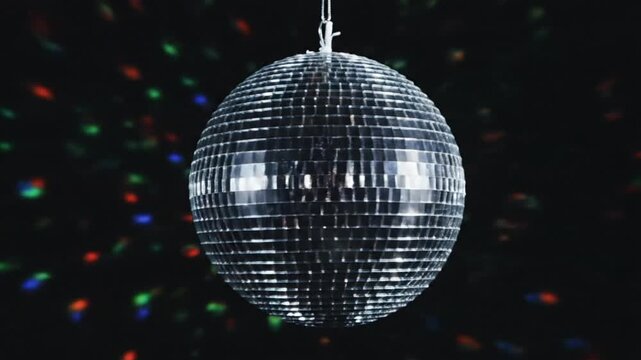 A shiny disco ball hanging in the night.