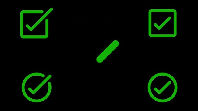 check mark symbol smooth looping animation for confirmation, check box tick, done, correct, select, success or approved indicator in green with alpha background template