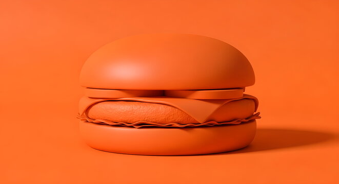 Minimalist Monochrome Orange Burger 3D Render on Solid Background