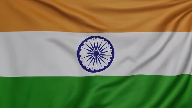 Cinematic animation of the Indian flag waving with vibrant colors and detailed Ashoka Chakra