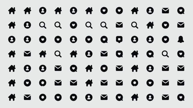 Set of 96 Black Basic UI Web Icons Vector