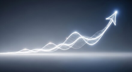 A glowing white arrow ascends upward in a wavy motion on a dark background.