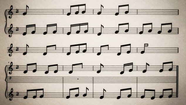 Musical composition displayed on sheet music featuring assorted musical notes and a treble clef