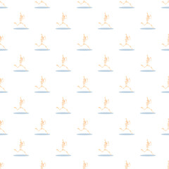 Obraz premium Repeated human skeletons running in a uniform, tiled design on light background