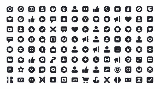 Set of 100 black social media and interface vector icons