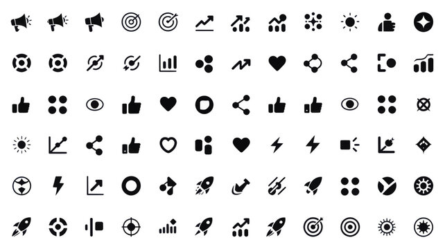 Set of 70 Black Marketing and SEO Icons Vector