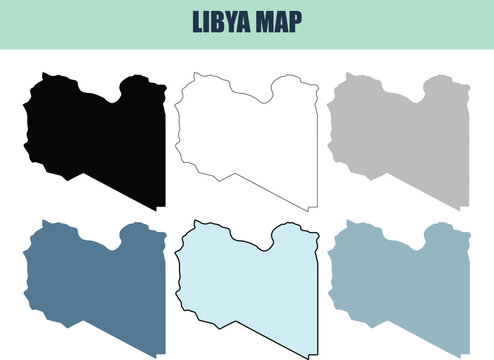 Libya map rendered in 6 different style variations on a clean white background for diverse design needs