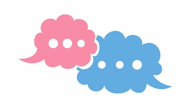 Pink and blue speech bubble icons isolated on the alpha channel. Digital communication and online chat with cloud bubbles in a cartoon animation. Flat design conversation symbol for dialogue concept.