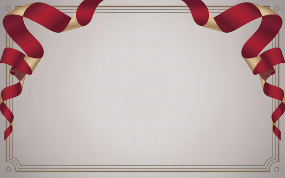 Elegant grey certificate or award template with red and gold ribbon accents graphic resource text space achievement award formal document blank certifica