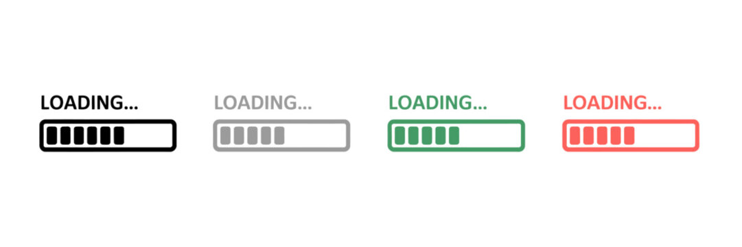 Four different styles of animated loading progress bars for web design