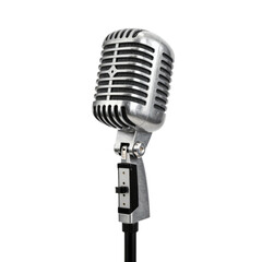 Fototapeta premium Vintage microphone stands tall and ready for use in a recording studio