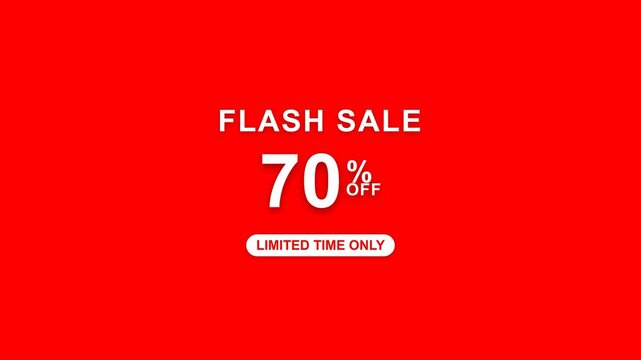 Flash Sale 70 Percent Off Promotion with Limited Time Only Text on Red Background