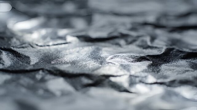 Closeup Macro Shot of Crumpled Aluminum Foil Texture Abstract Background.