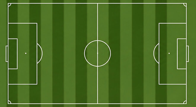Aerial view of a soccer field with marked lines and goal areas