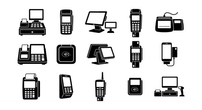 Point of Sale Systems, Payment Terminals, Cash Registers, Retail Technology Icons