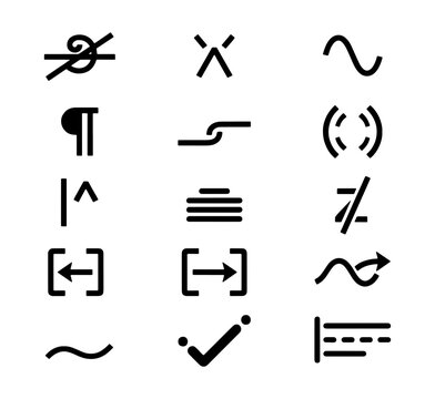 Typographic Symbols, Proofreading Marks, and Editing Icons: Vector Set for Text Correction and Formatting