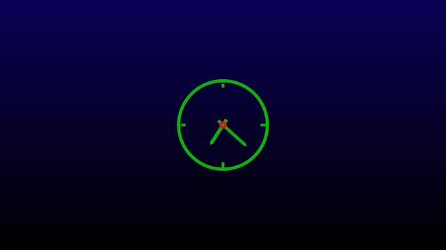 Green analog clock face with red center on dark blue gradient background time dial hands round simple time dial hands round simple