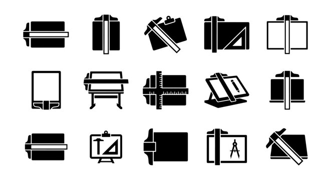 Drafting Tools Icons, Architectural Equipment Set, Engineering Drawing Instruments, Blueprint Symbols
