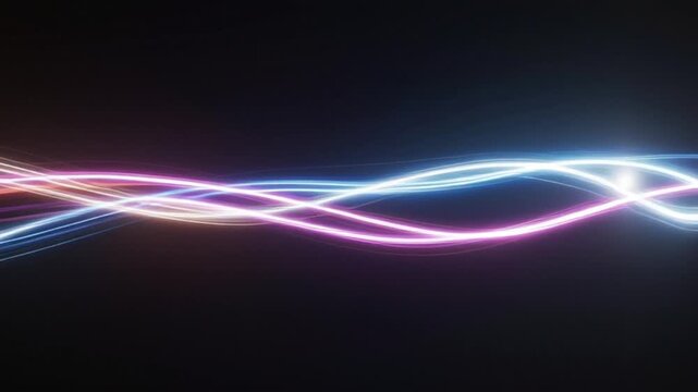futuristic neon infinity loop with glowing light trails on dark background