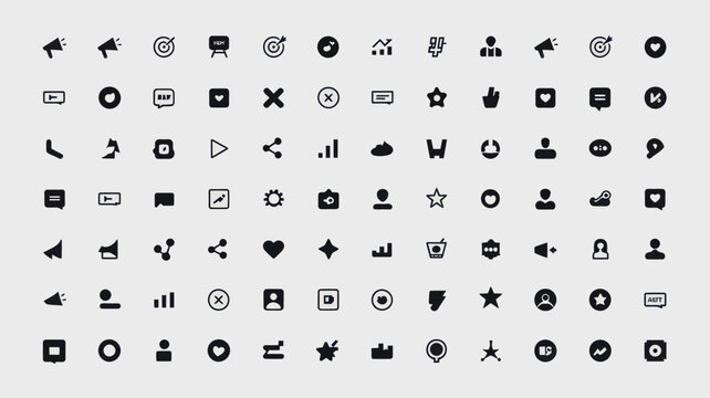 Set of 81 Minimal Black Flat UI Vector Icons for Web and Mobile Interfaces