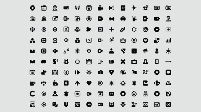 Set of 120 Minimal Black and White Interface Icons Vector