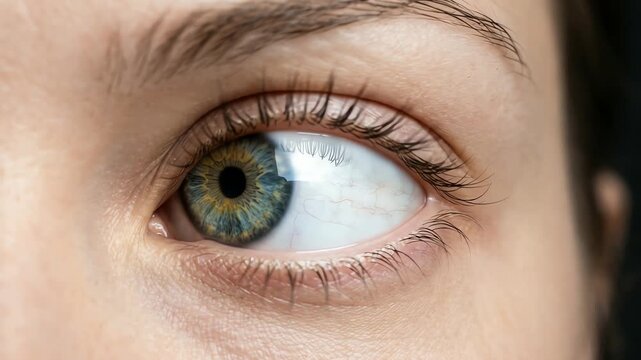Close-up of a human eye showcasing intricate details and vibrant colors, with natural lighting