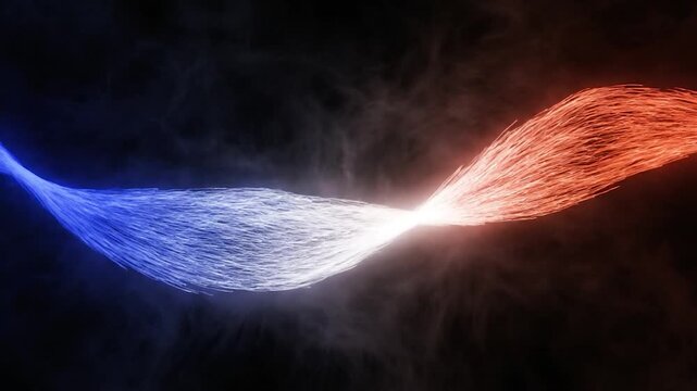 Vibrant blue and red light trails intersecting.