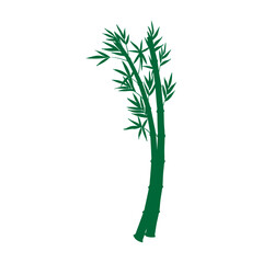 Obraz premium Green silhouette of bamboo stalks with leaves isolated on white background. Minimalist botanical illustration of Asian bamboo plant vector art. 