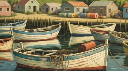 Obraz premium old fishing boats in the harbor