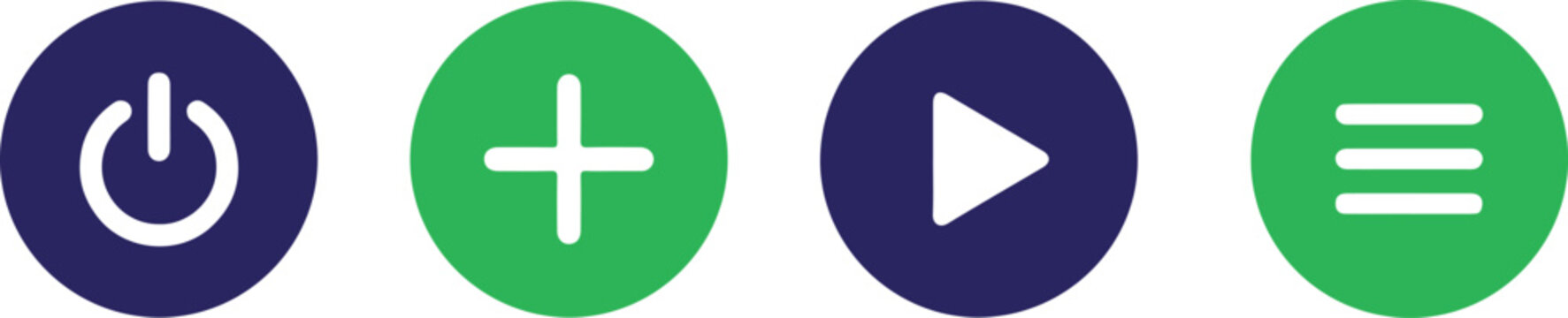 Collection of colorful media control buttons