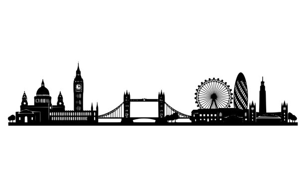 London Cityscape Vector Silhouette Famous British Landmarks Panorama Design