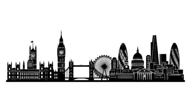London Skyline Silhouette Vector Famous Landmarks Cityscape Black White