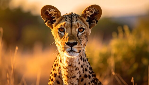 Cheetah portrait in savannah grassland wildlife.