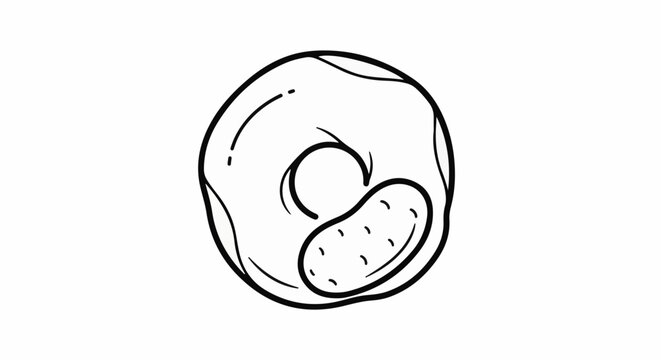 Simple outline illustration of a donut with a bite mark and beans