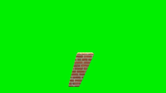 Realistic brick texture comma punctuation mark on green screen background