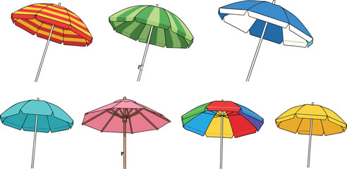 Beach umbrella illustration set with colorful sun umbrellas for summer vacation, seaside relaxation and tropical beach shade vector collection © MdMostafijur