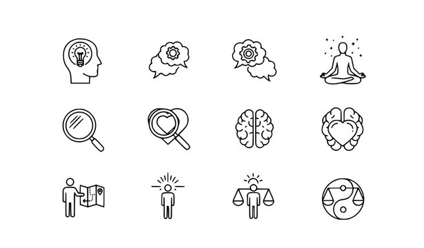 Modern self awareness line icon set mindfulness psychology vector design on white
