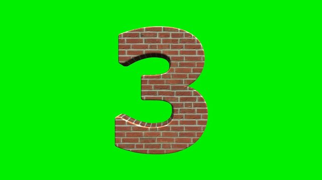 Realistic brick texture number collection on green screen background