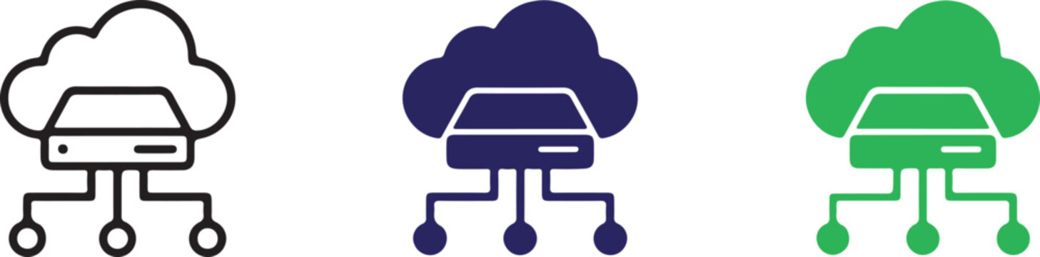 Cloud connected printer icon set in different colors
